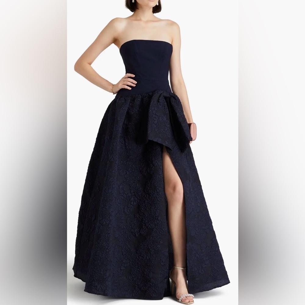 Marchesa Notte Navy Bow Gown